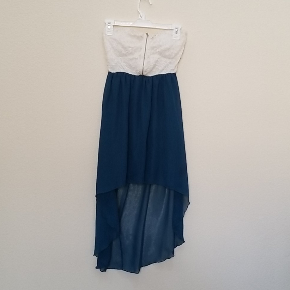 Strapless white and teal dress